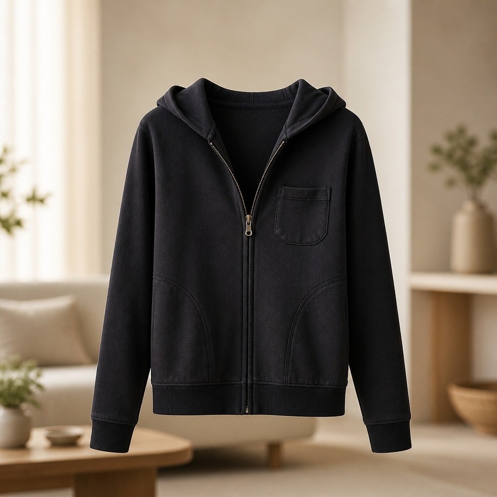 Laura Leigh Ltd Collections XL Womens Black Full Zip Cotton Ribbed Hoodie